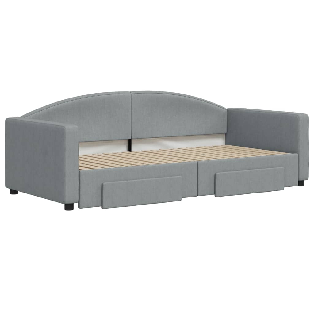 daybed med udtræk og skuffer 90x190 cm stof lysegrå