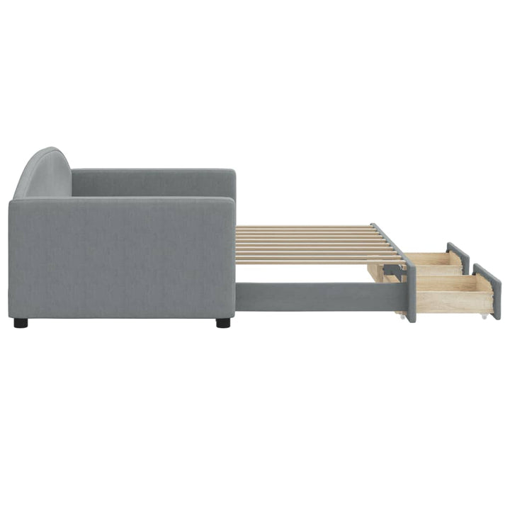 daybed med udtræk og skuffer 90x190 cm stof lysegrå