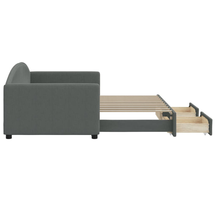 daybed med udtræk og skuffer 90x190 cm stof mørkegrå