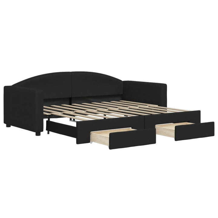 daybed med udtræk og skuffer 90x190 cm stof sort