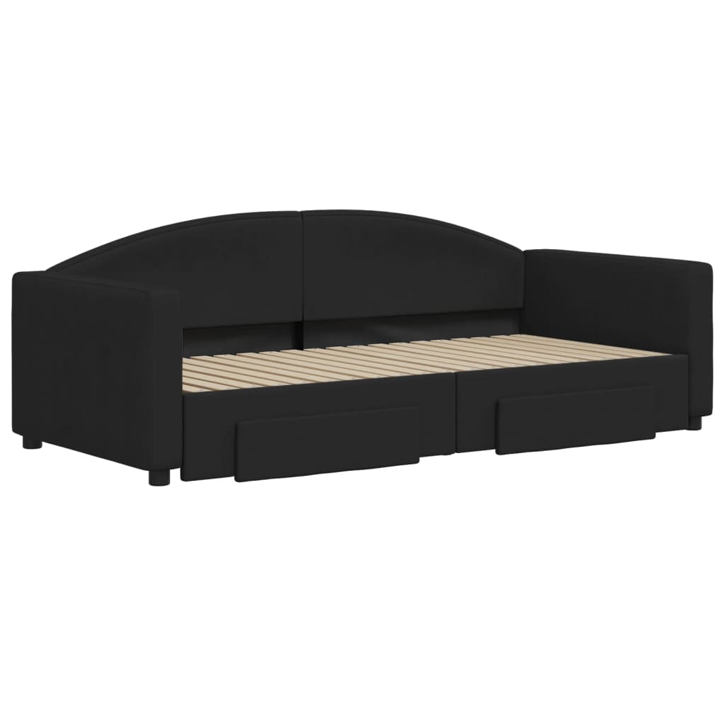 daybed med udtræk og skuffer 90x190 cm stof sort