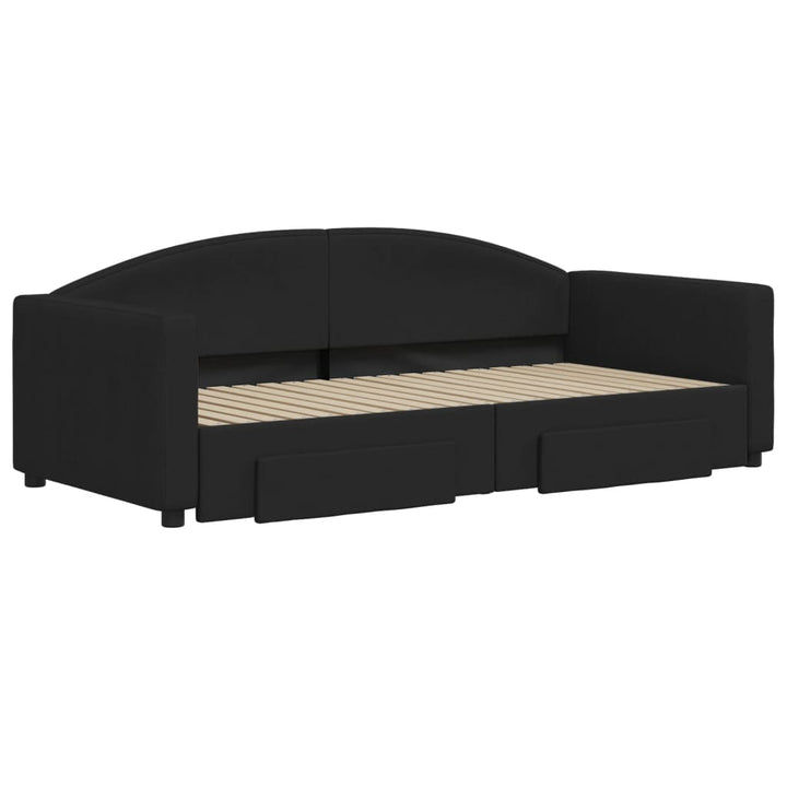 daybed med udtræk og skuffer 90x190 cm stof sort