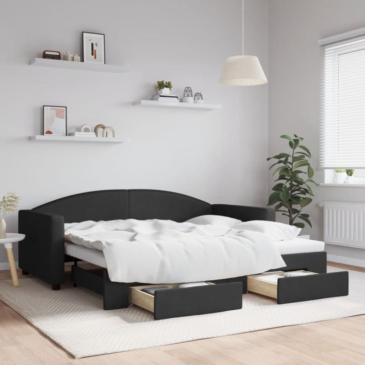 daybed med udtræk og skuffer 90x190 cm stof sort
