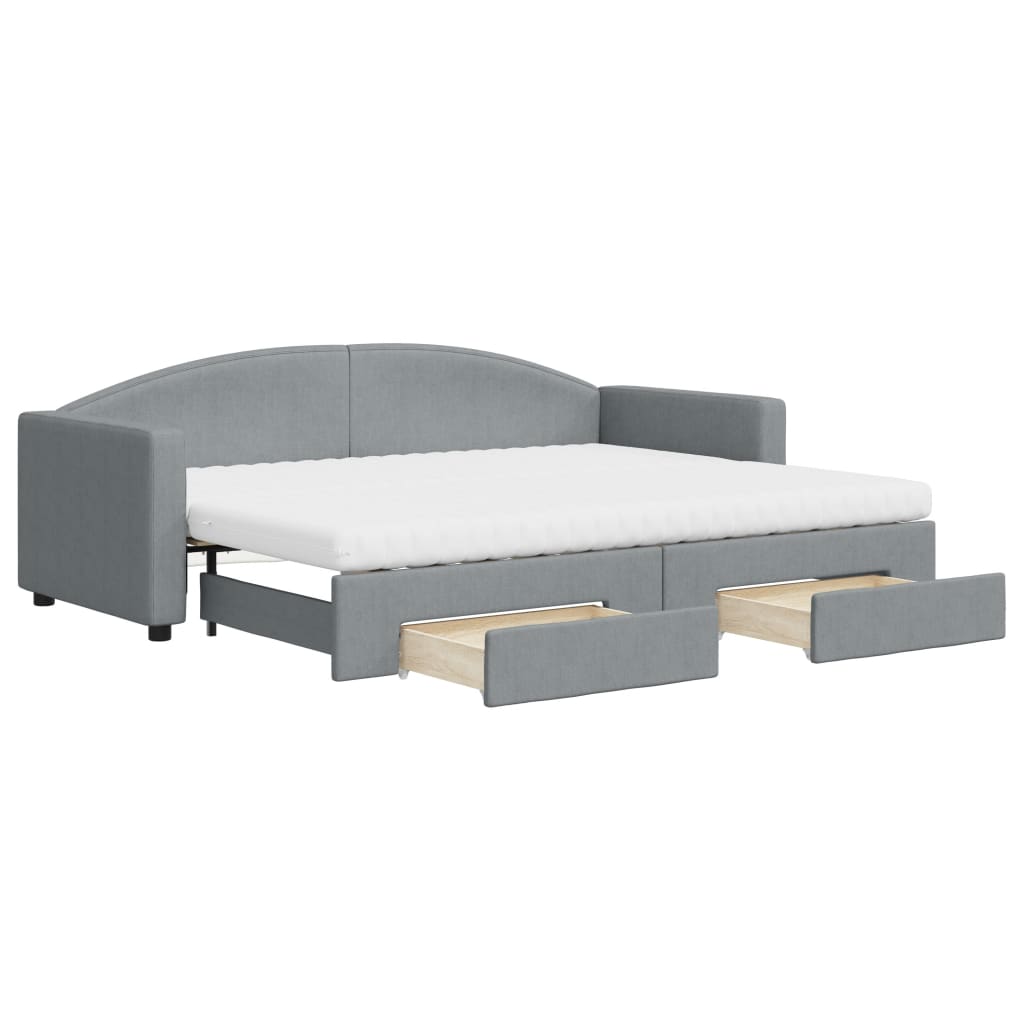 daybed med udtræk og skuffer 80x200 cm stof lysegrå