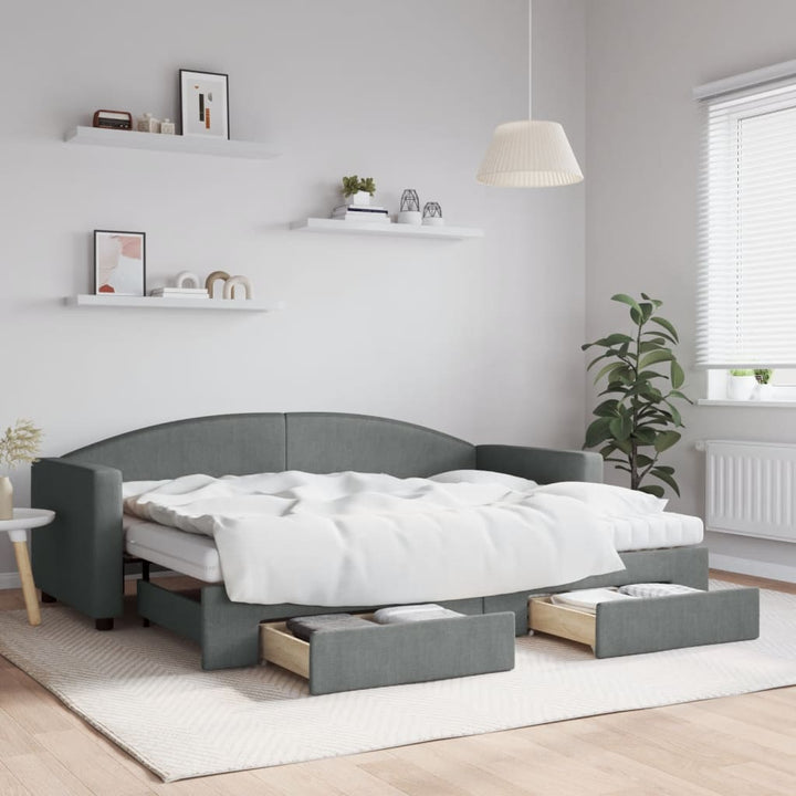 daybed med udtræk og skuffer 80x200 cm stof mørkegrå