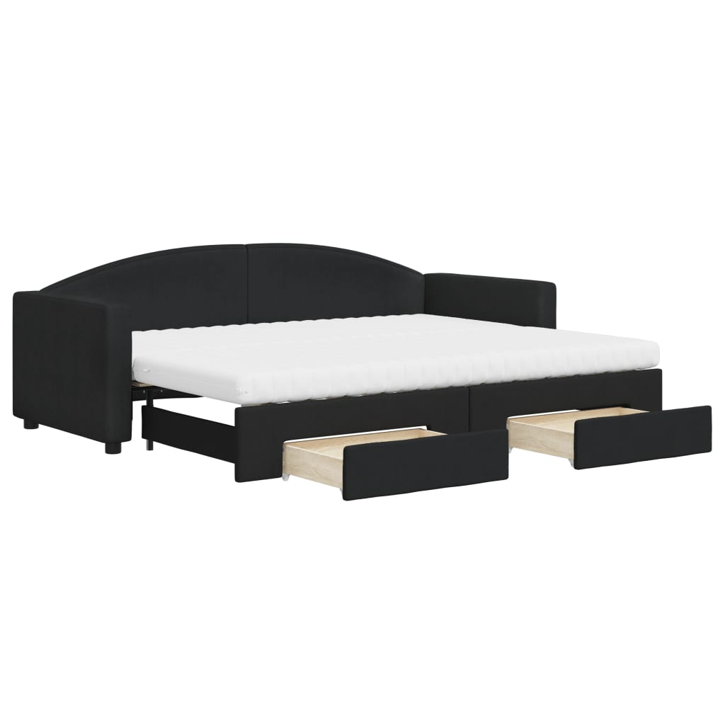 daybed med udtræk og skuffer 80x200 cm stof sort