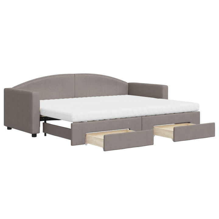 daybed med udtræk og skuffer 80x200 cm stof gråbrun