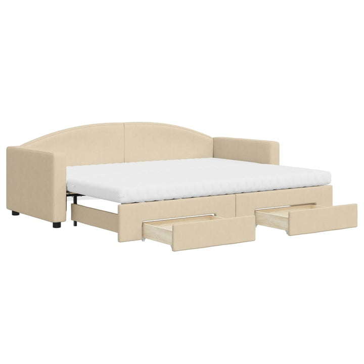 daybed med udtræk og skuffer 80x200 cm stof cremefarvet