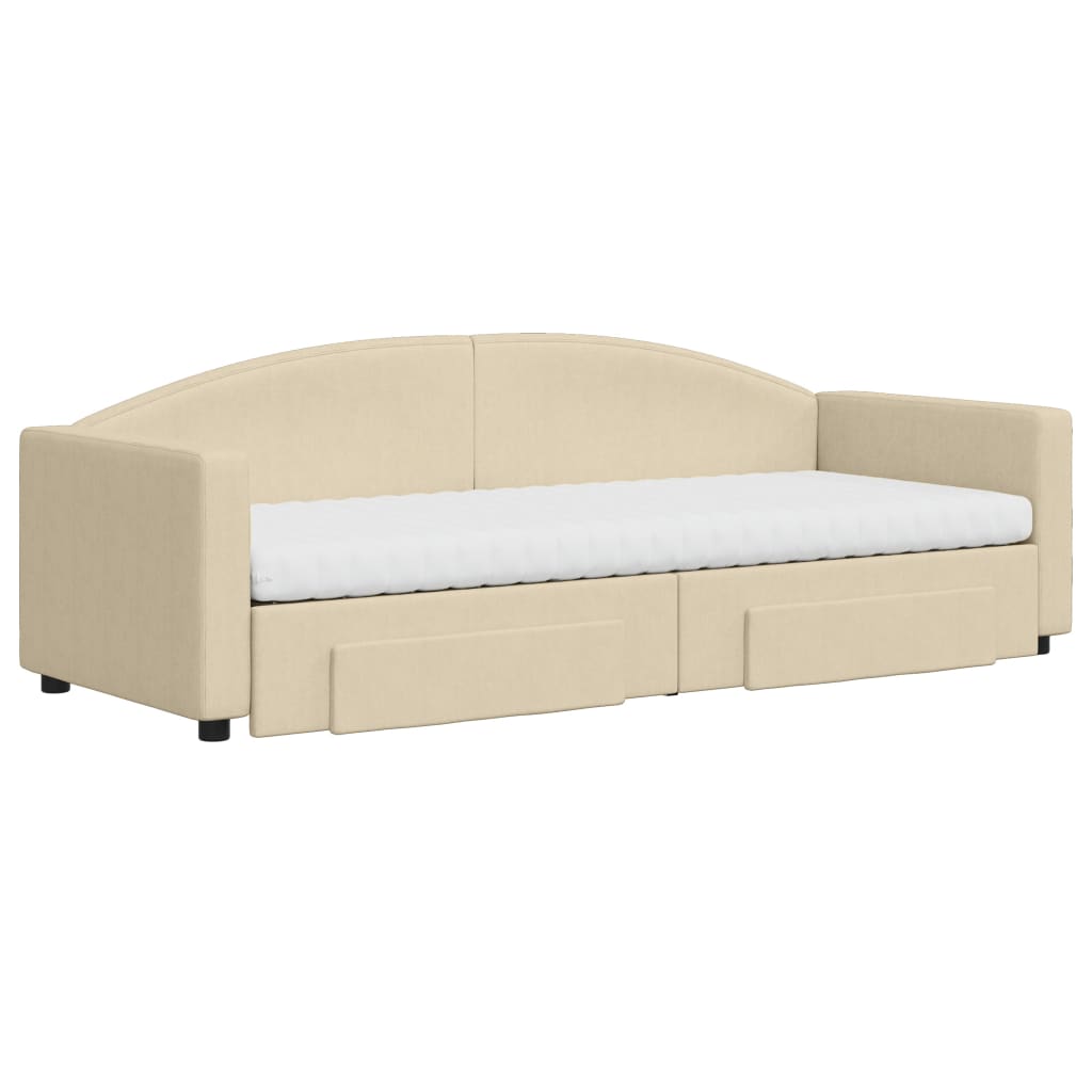 daybed med udtræk og skuffer 80x200 cm stof cremefarvet