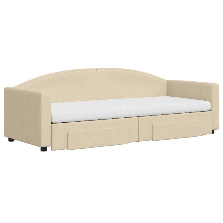 daybed med udtræk og skuffer 80x200 cm stof cremefarvet