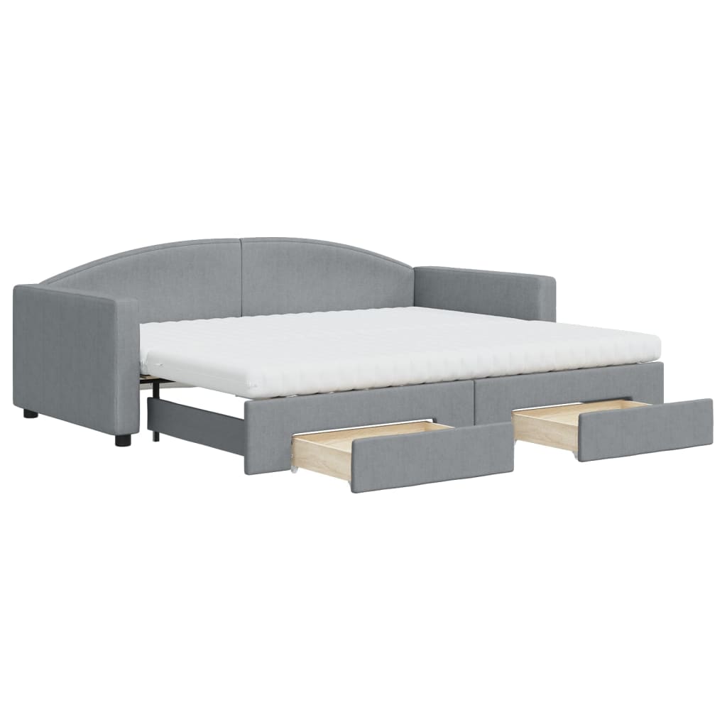 daybed med udtræk og skuffer 90x200 cm stof lysegrå