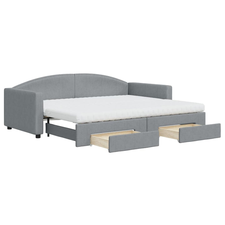 daybed med udtræk og skuffer 90x200 cm stof lysegrå