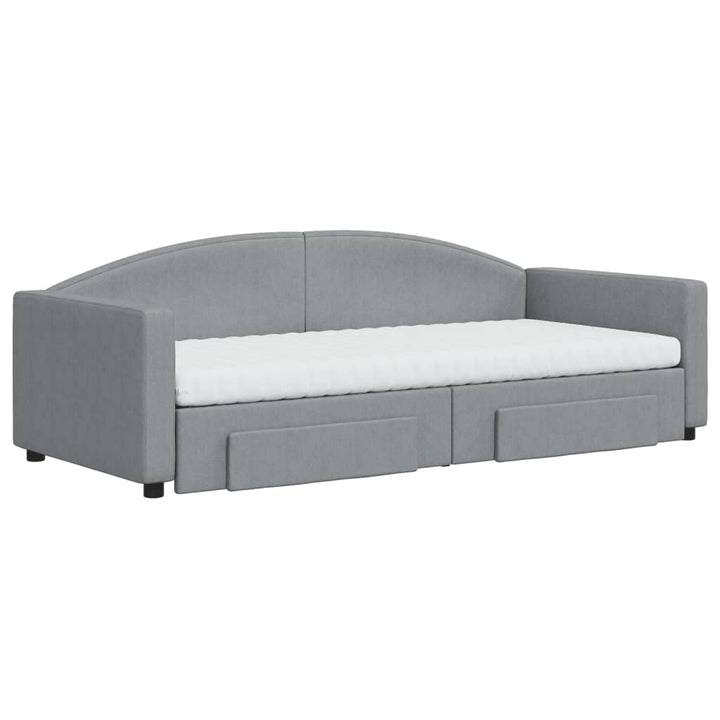 daybed med udtræk og skuffer 90x200 cm stof lysegrå
