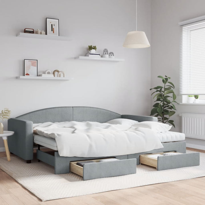 daybed med udtræk og skuffer 90x200 cm stof lysegrå