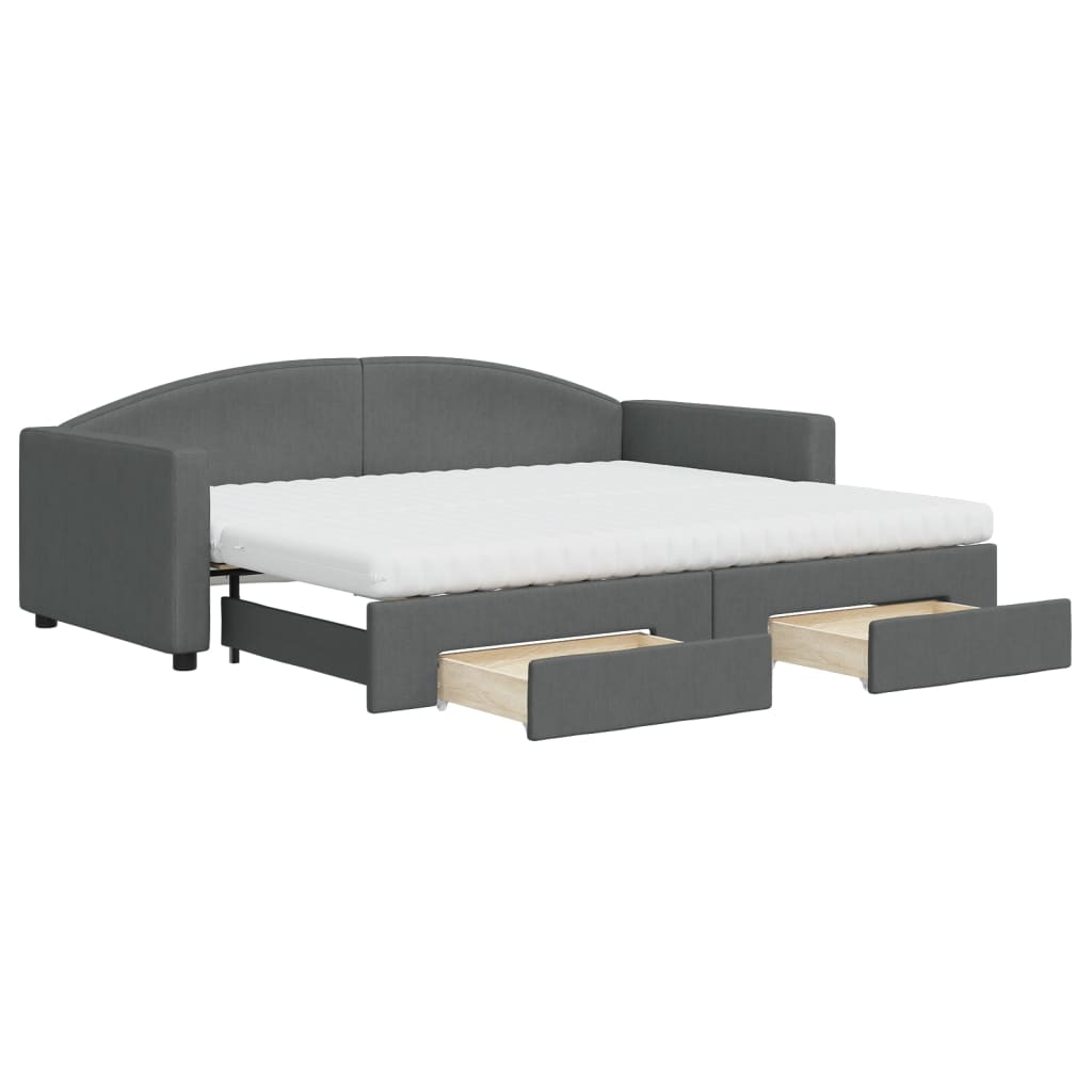 daybed med udtræk og skuffer 90x200 cm stof mørkegrå