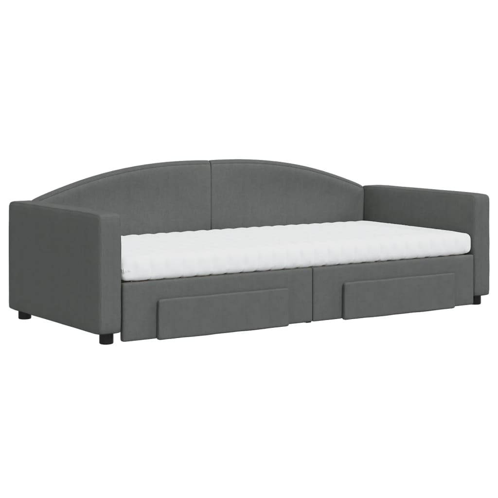 daybed med udtræk og skuffer 90x200 cm stof mørkegrå