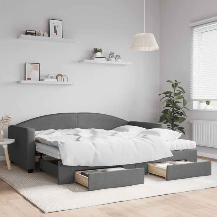daybed med udtræk og skuffer 90x200 cm stof mørkegrå