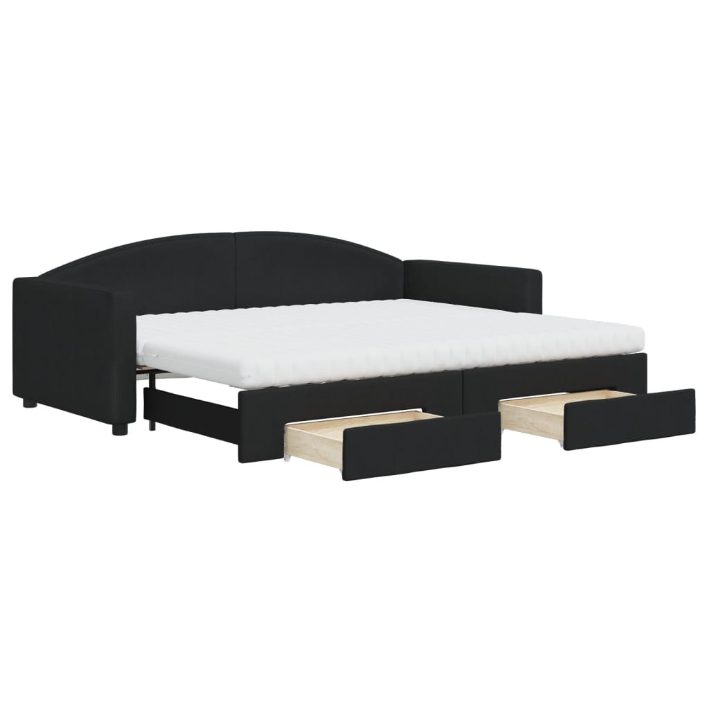 daybed med udtræk og skuffer 80x200 cm stof sort