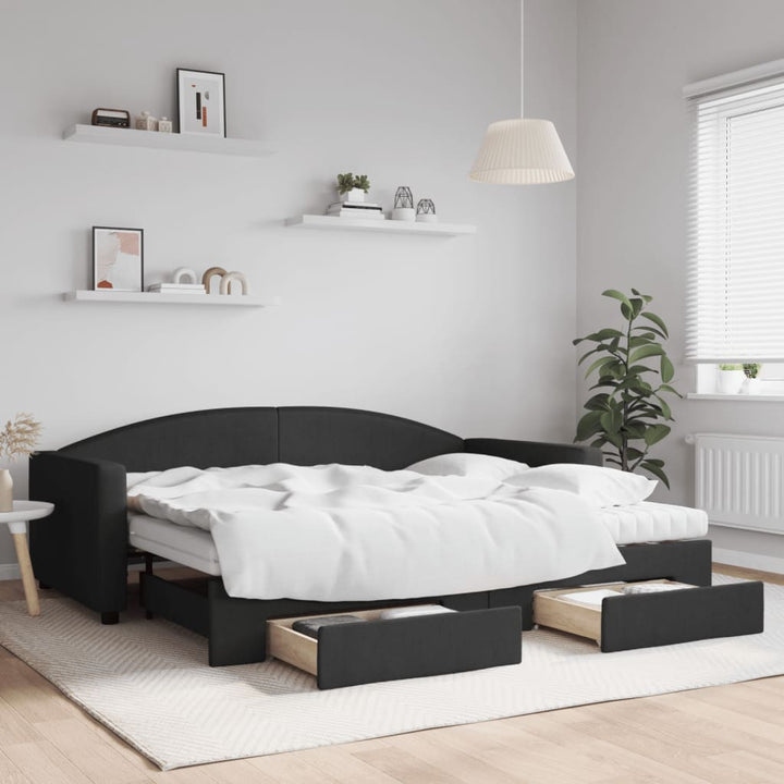 daybed med udtræk og skuffer 80x200 cm stof sort