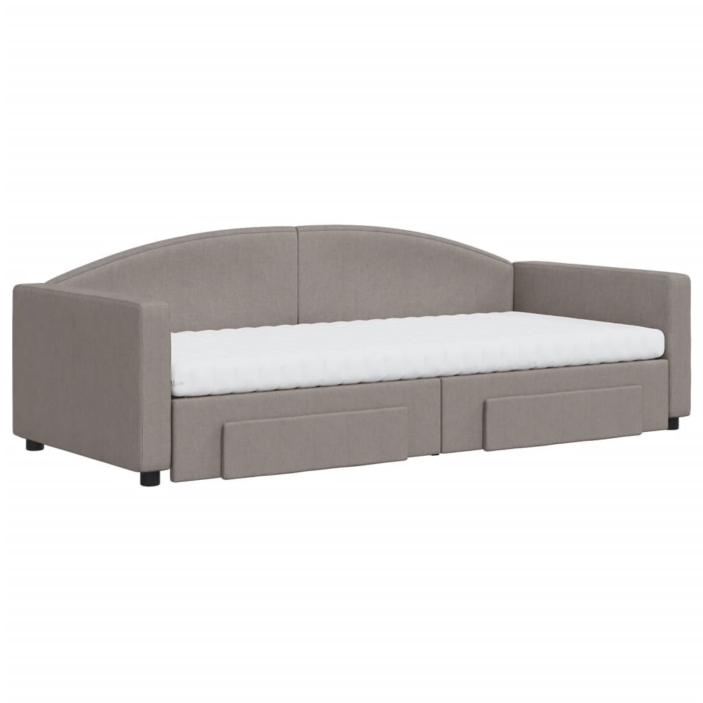 daybed med udtræk og skuffer 90x200 cm stof gråbrun