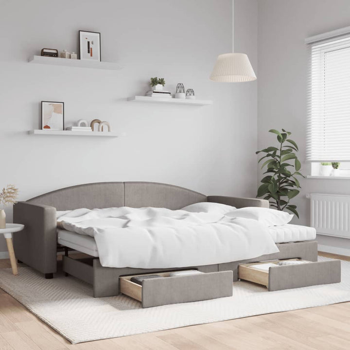 daybed med udtræk og skuffer 90x200 cm stof gråbrun