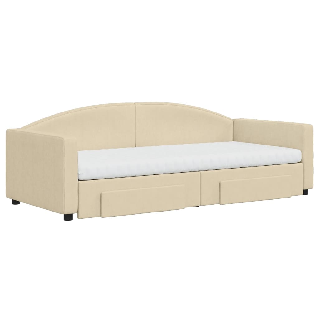 daybed med udtræk og skuffer 90x200 cm stof cremefarvet