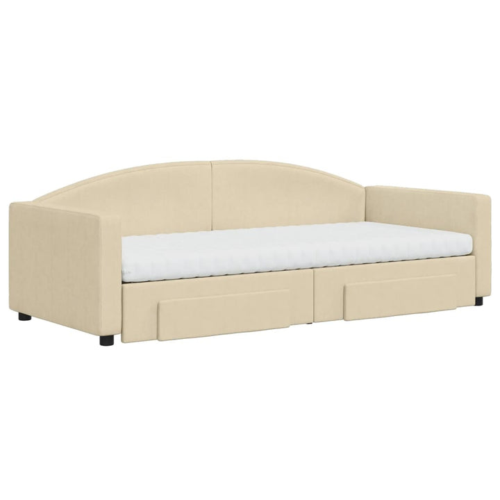 daybed med udtræk og skuffer 90x200 cm stof cremefarvet