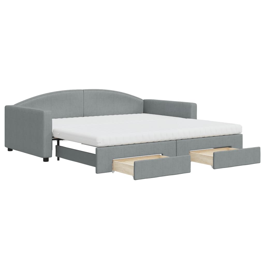 daybed med udtræk og skuffer 100x200 cm stof lysegrå