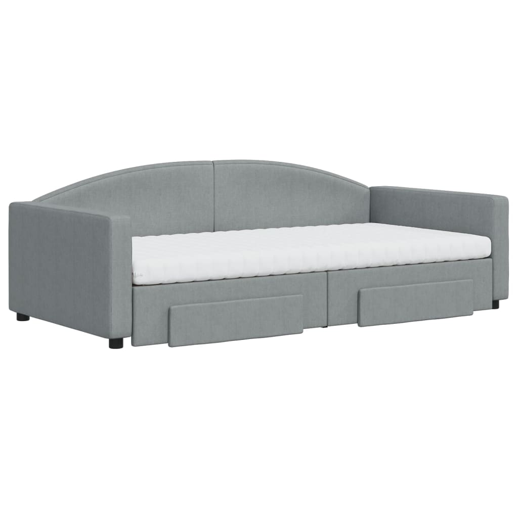 daybed med udtræk og skuffer 100x200 cm stof lysegrå