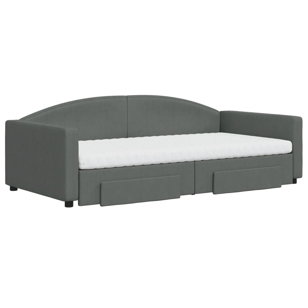 daybed med udtræk og skuffer 100x200 cm stof mørkegrå