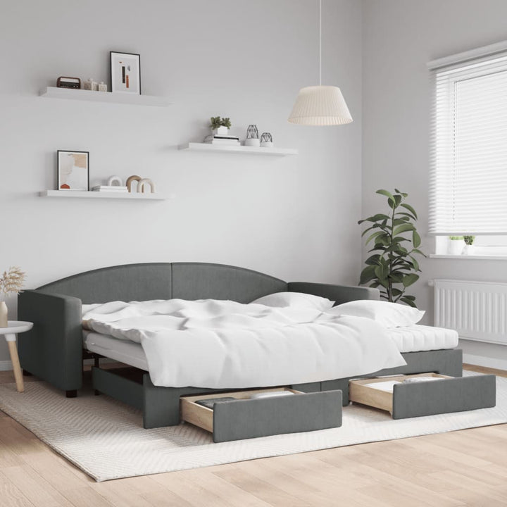 daybed med udtræk og skuffer 100x200 cm stof mørkegrå