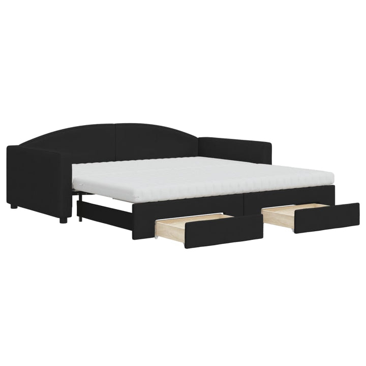 daybed med udtræk og skuffer 100x200 cm stof sort