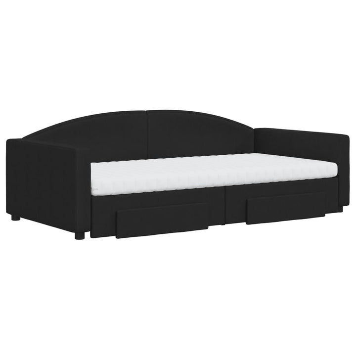 daybed med udtræk og skuffer 100x200 cm stof sort