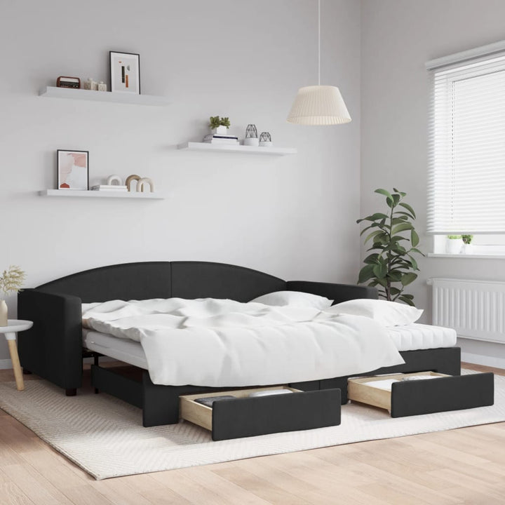 daybed med udtræk og skuffer 100x200 cm stof sort