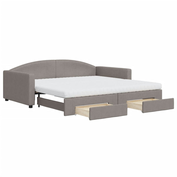 daybed med udtræk og skuffer 100x200 cm stof gråbrun