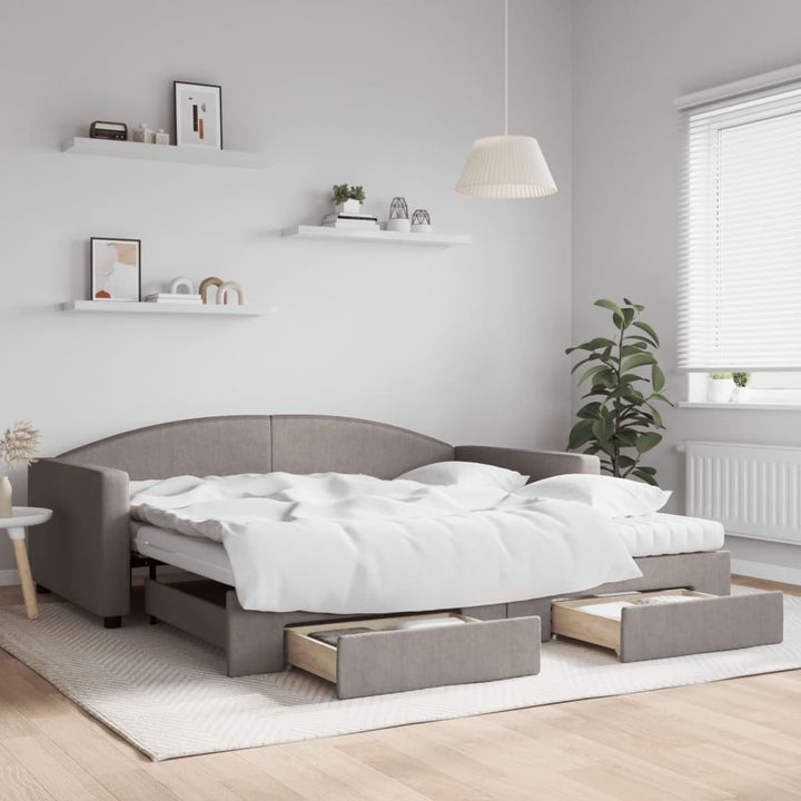 daybed med udtræk og skuffer 100x200 cm stof gråbrun