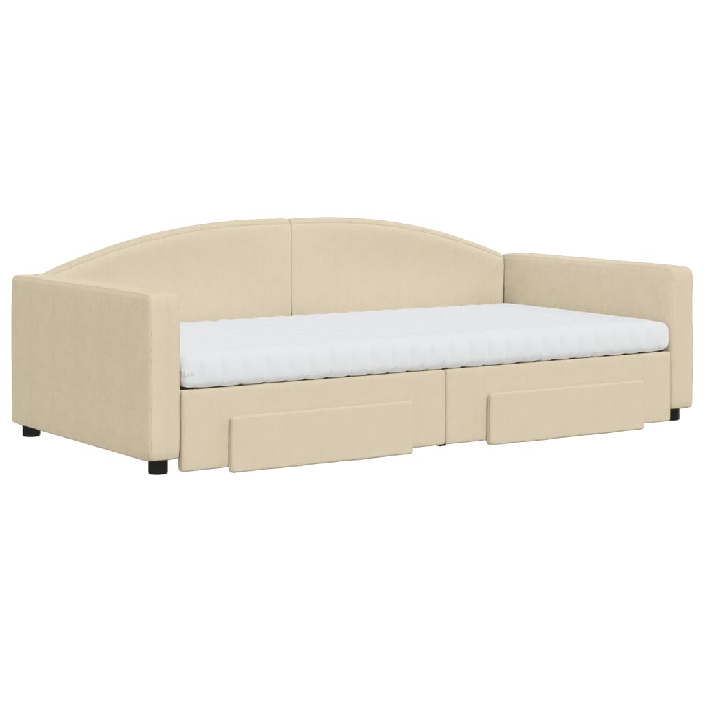 daybed med udtræk og skuffer 100x200 cm stof cremefarvet