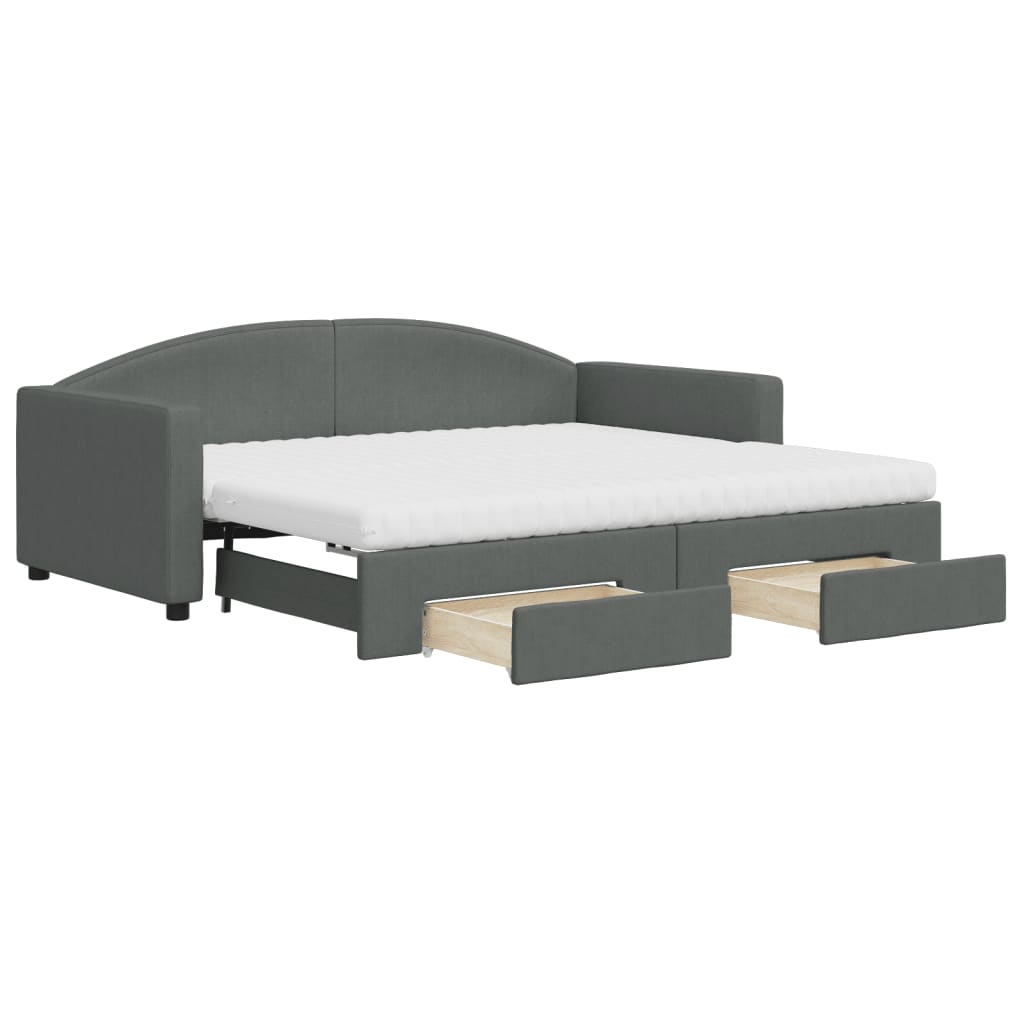 daybed med udtræk og skuffer 90x190 cm stof mørkegrå