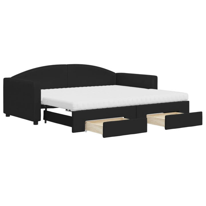 daybed med udtræk og skuffer 90x190 cm stof sort