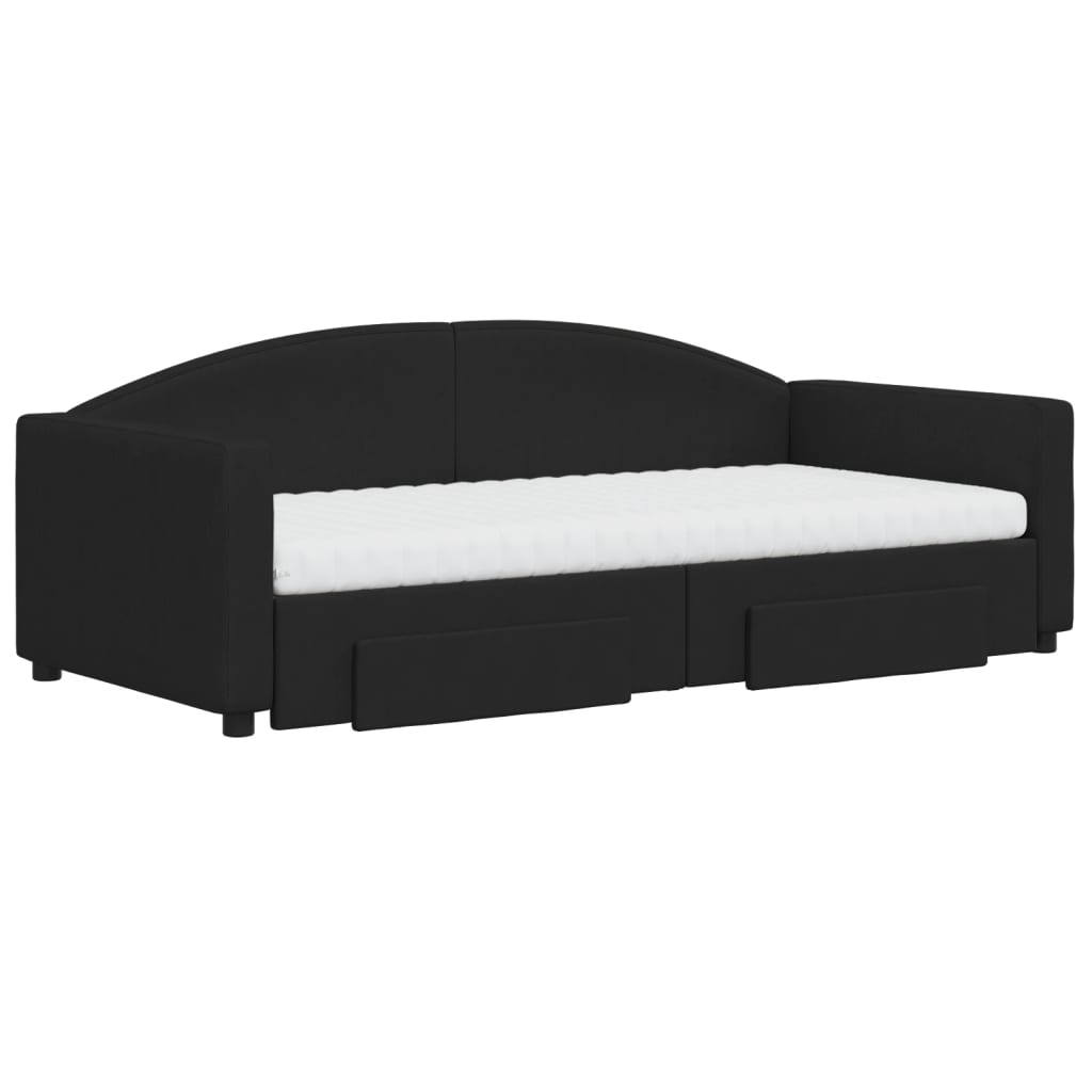 daybed med udtræk og skuffer 90x190 cm stof sort
