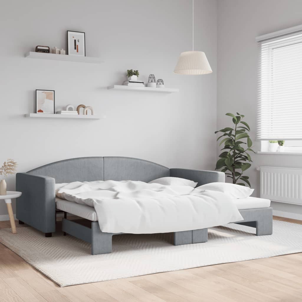 daybed med udtræk 100x190 cm stof lysegrå