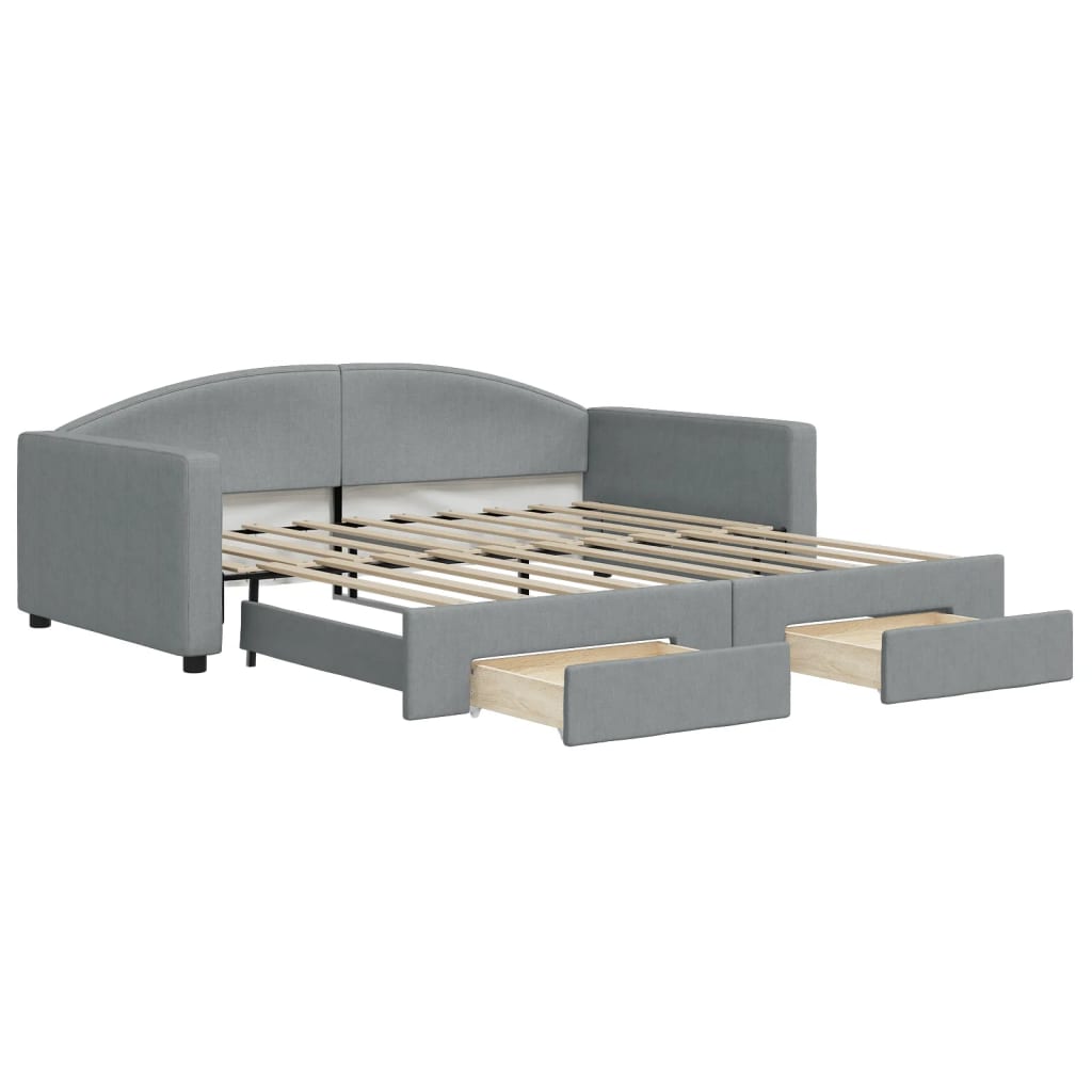 daybed med udtræk og skuffer 100x190 cm stof lysegrå