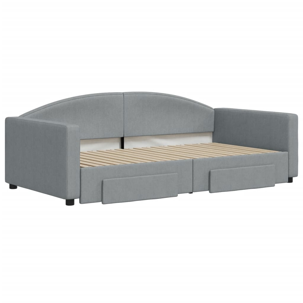 daybed med udtræk og skuffer 100x190 cm stof lysegrå