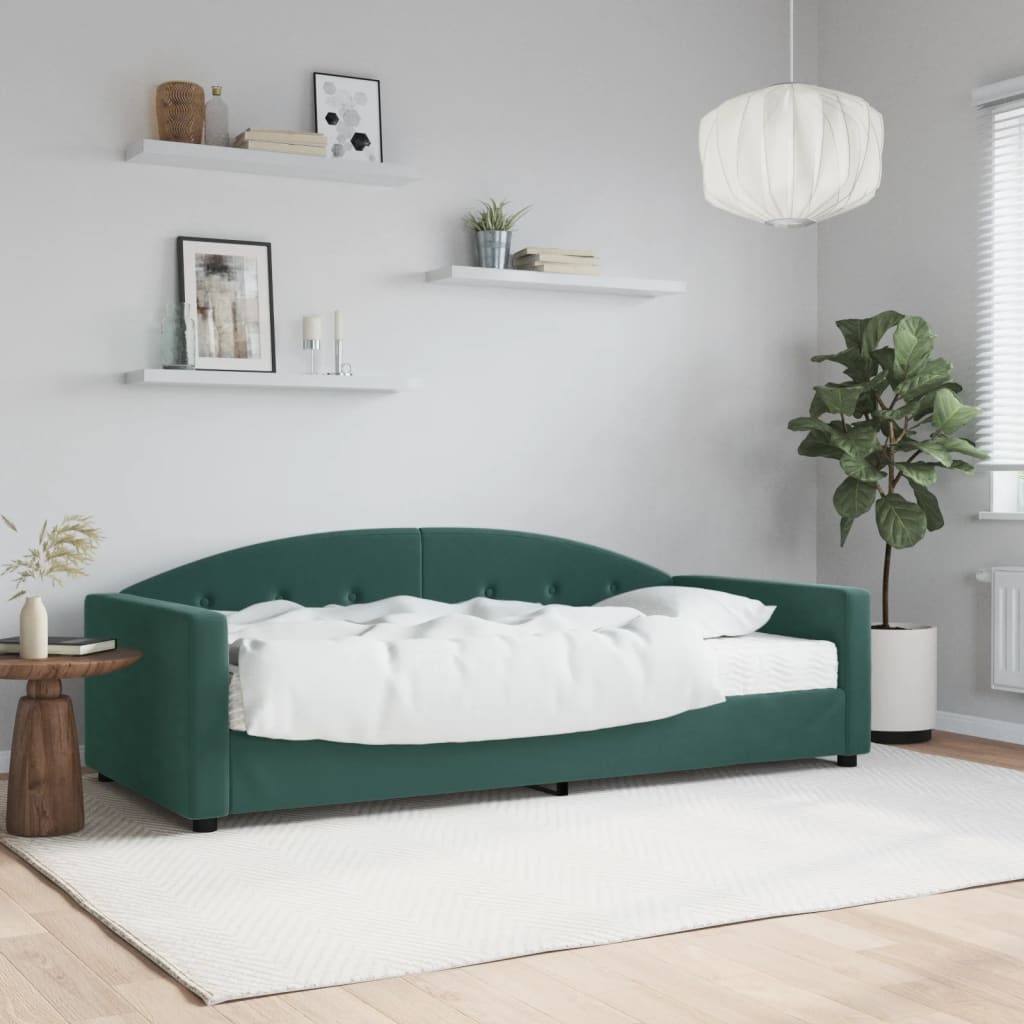 daybed med madras 90x200 cm velour mørkegrøn