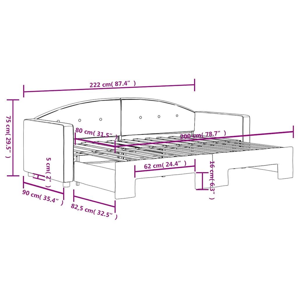 daybed med udtræk 80x200 cm velour blå