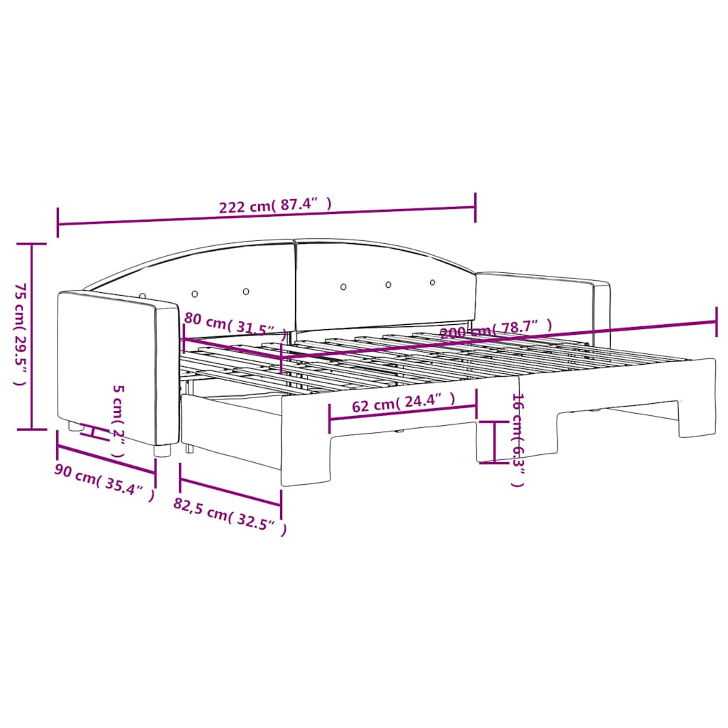 daybed med udtræk 80x200 cm velour mørkegrøn