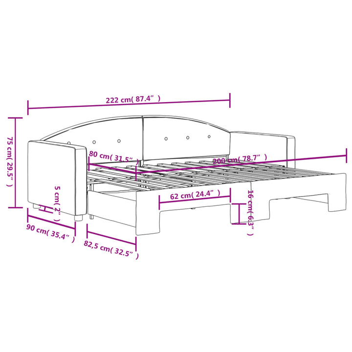daybed med udtræk 80x200 cm velour lyserød