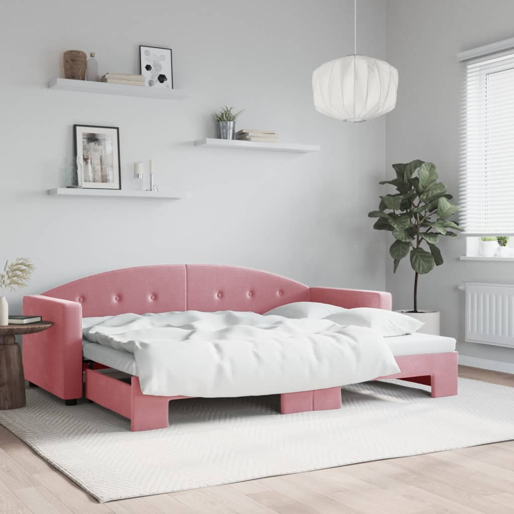 daybed med udtræk 80x200 cm velour lyserød