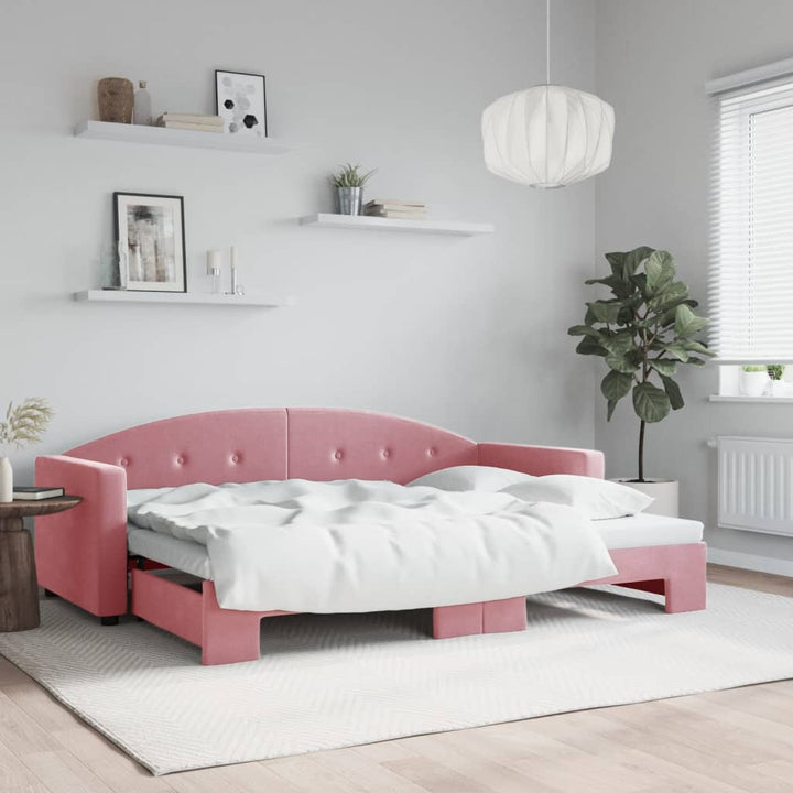daybed med udtræk 80x200 cm velour lyserød