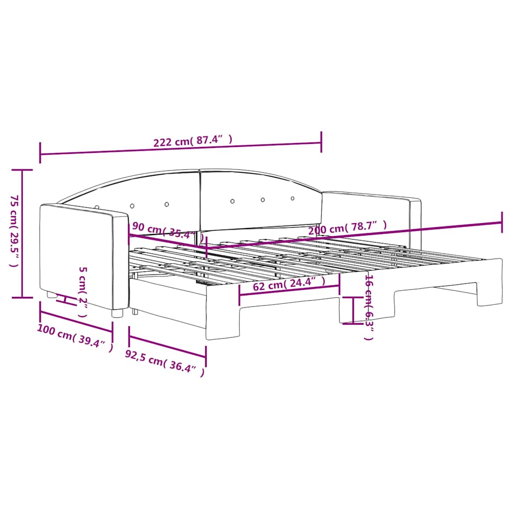 daybed med udtræk 90x200 cm velour blå